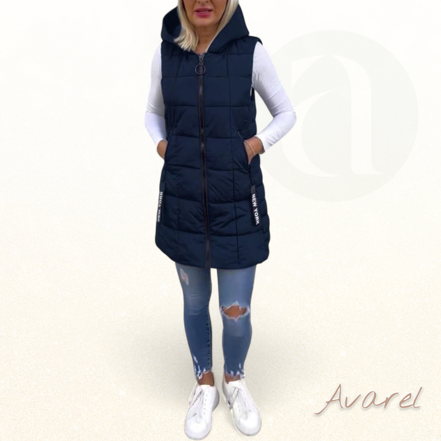 Stilvoller wattierter Ärmelloser Mantel mit praktischem Reissverschluss und Kapuzenfunktion