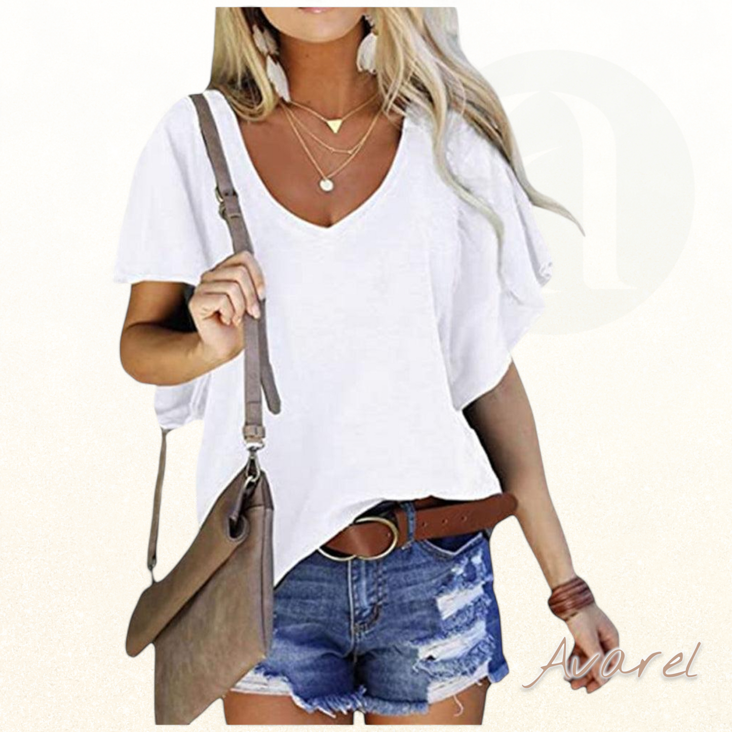 Stylischeds einfärbigs T-Shirt mit elegante Rüschenärmel