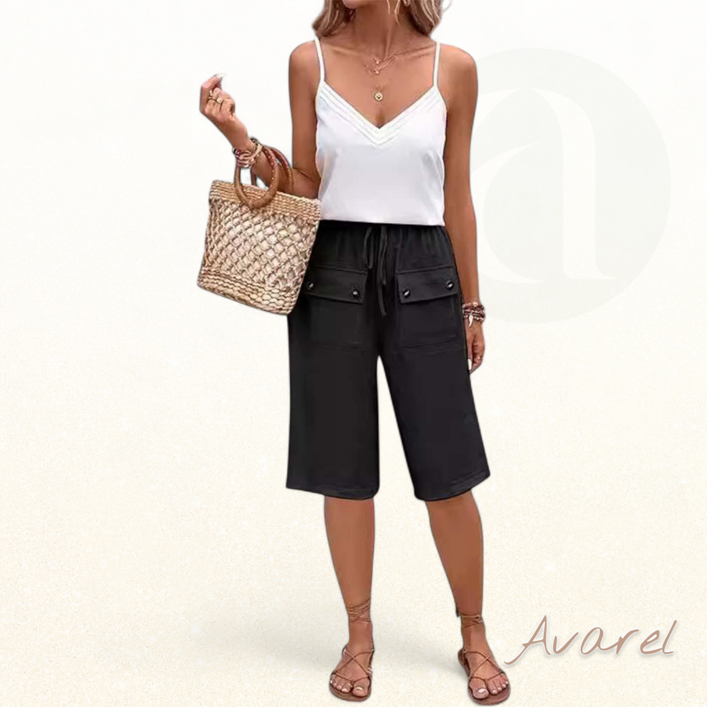 Bequemi, stilvolle einfarbigi halblange Hose mit praktsiche Tasche