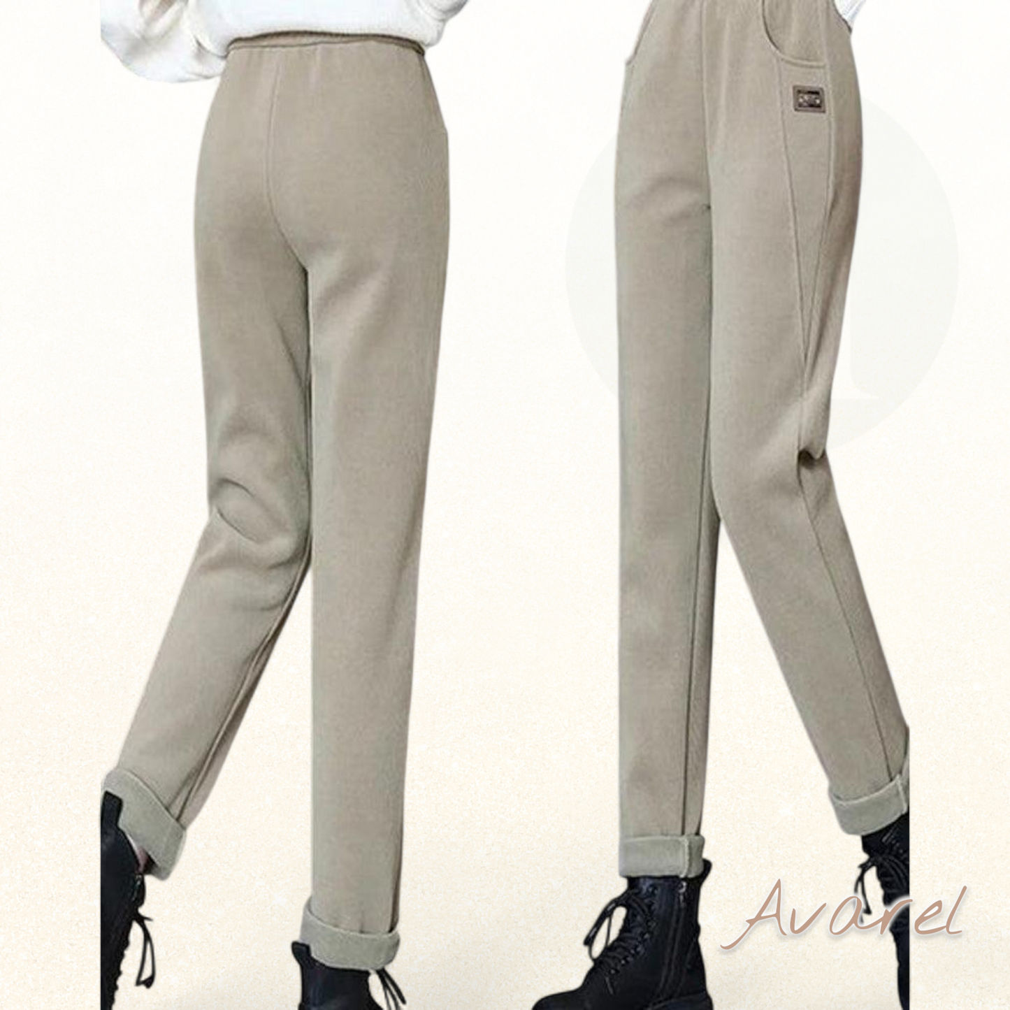 Luxuriösi Warm Hochtaillierte Hose mit Flauschigem Wollfutter