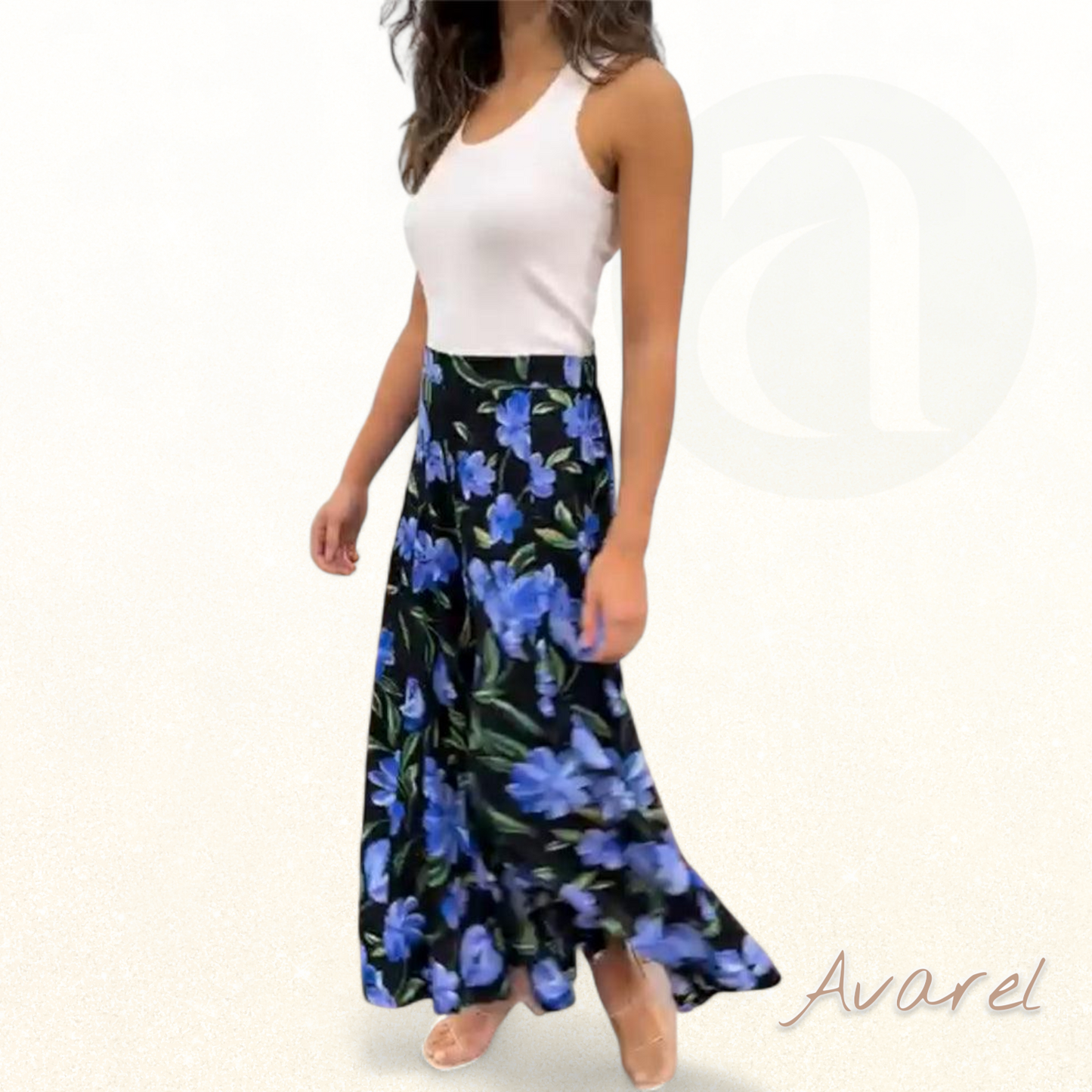 Eleganti weite Hose mit hohe Bund und hübsche Blume-Muster