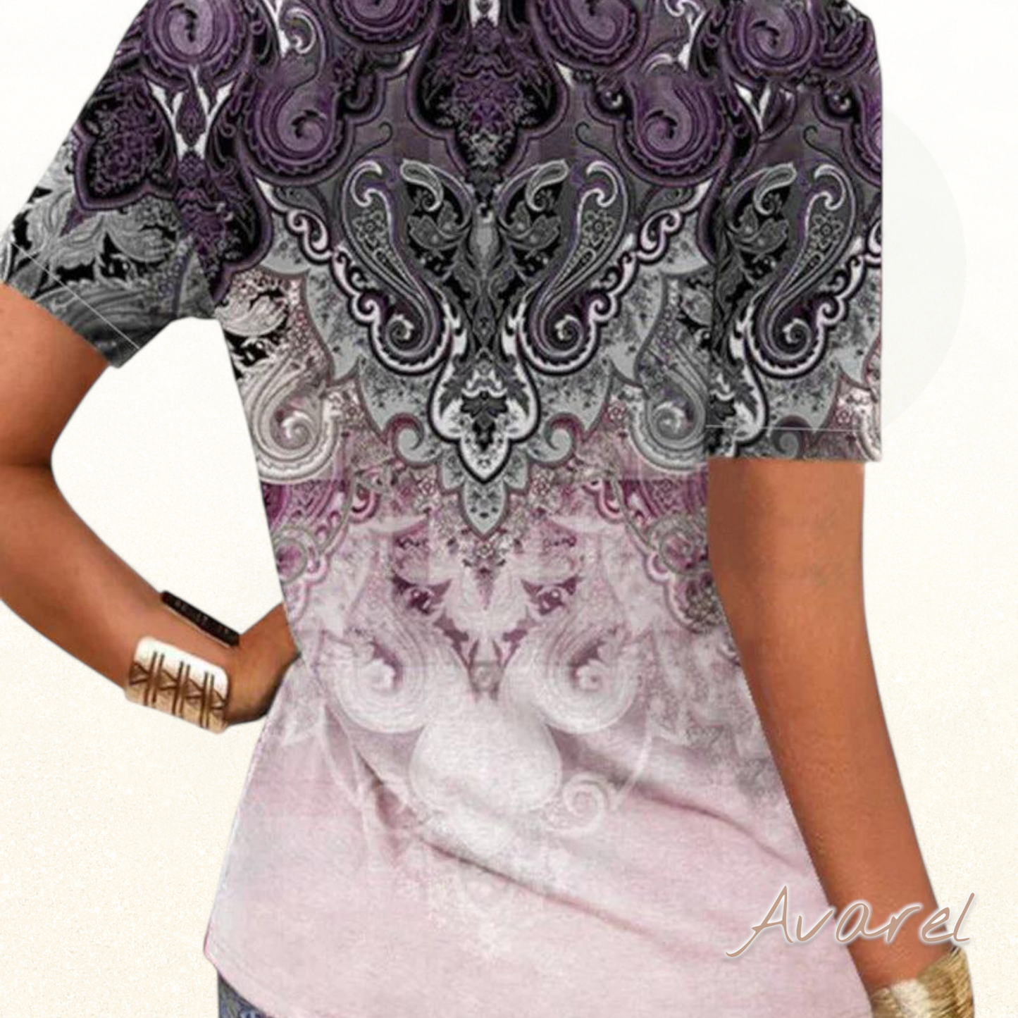 Stilvolles bedrucktes V-Ausschnitt T-Shirt mit kurze Ärmel