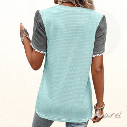 Stylisch Rundhals-Farbblock-Shirt für en modere Look