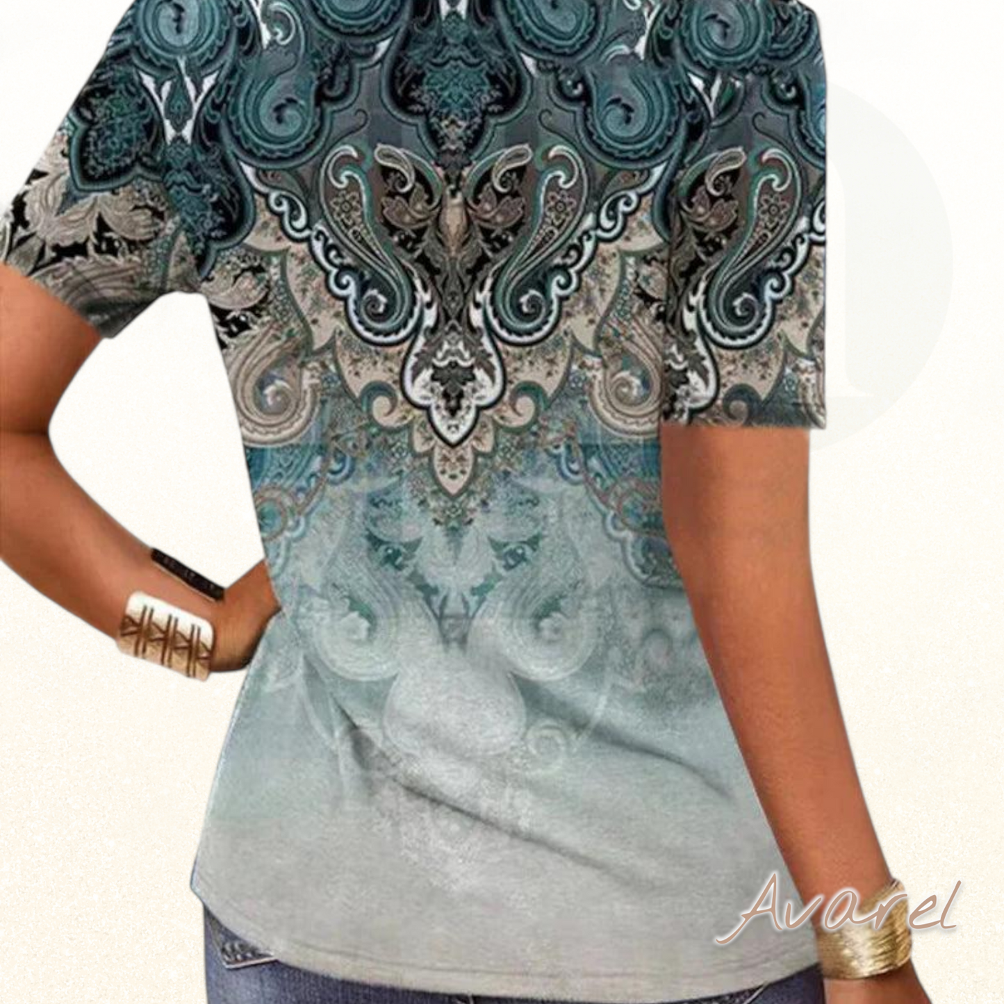 Stilvolles bedrucktes V-Ausschnitt T-Shirt mit kurze Ärmel