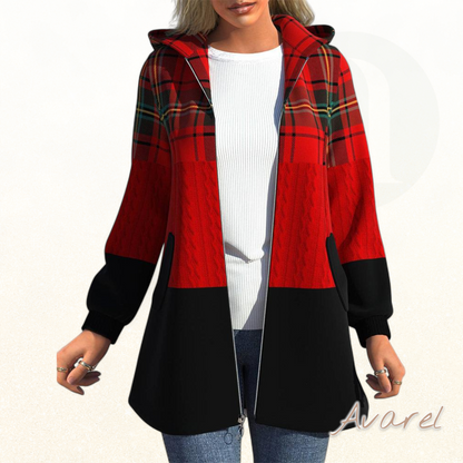 Modischer Karo-Hoodie-Mantel mit praktischem Reissverschluss