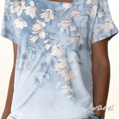 Stylischäs V-Ausschnitt T-Shirt mit elegante Bluemedetails