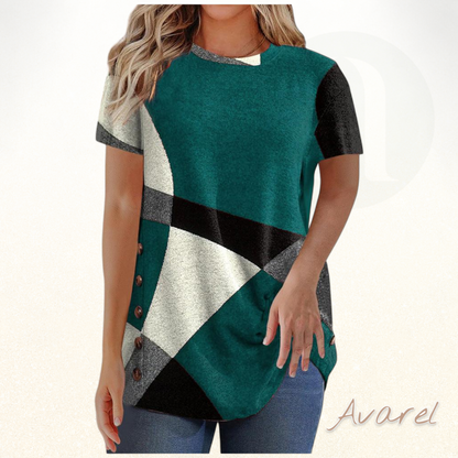 Stylisches Kontrast-T-Shirt mit einzigartigem geometrischem Druck