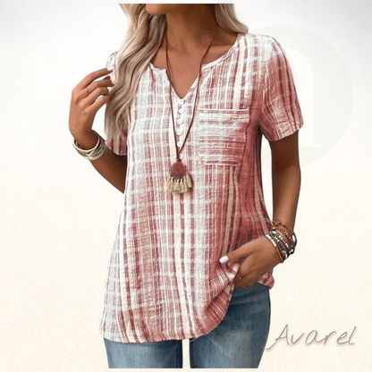 Bequems V-Ausschnitt T-Shirt mit stilvollem Streifen-Karomuster