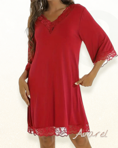 Elegantes V-Ausschnitt Kleid mit verführerischem Spitzen-Einsatz für stilvolle Auftritte