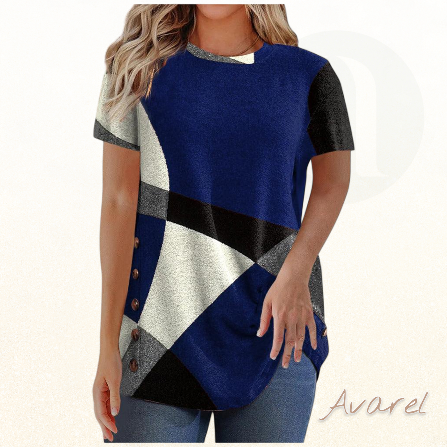 Stylisches Kontrast-T-Shirt mit einzigartigem geometrischem Druck