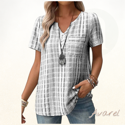 Bequems V-Ausschnitt T-Shirt mit stilvollem Streifen-Karomuster