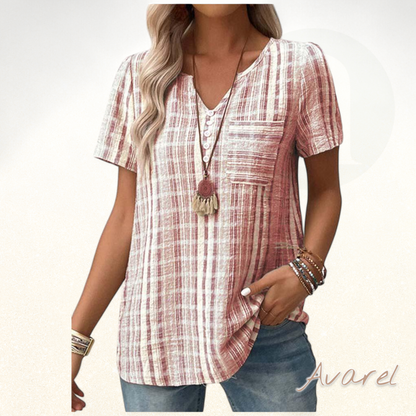 Bequems V-Ausschnitt T-Shirt mit stilvollem Streifen-Karomuster