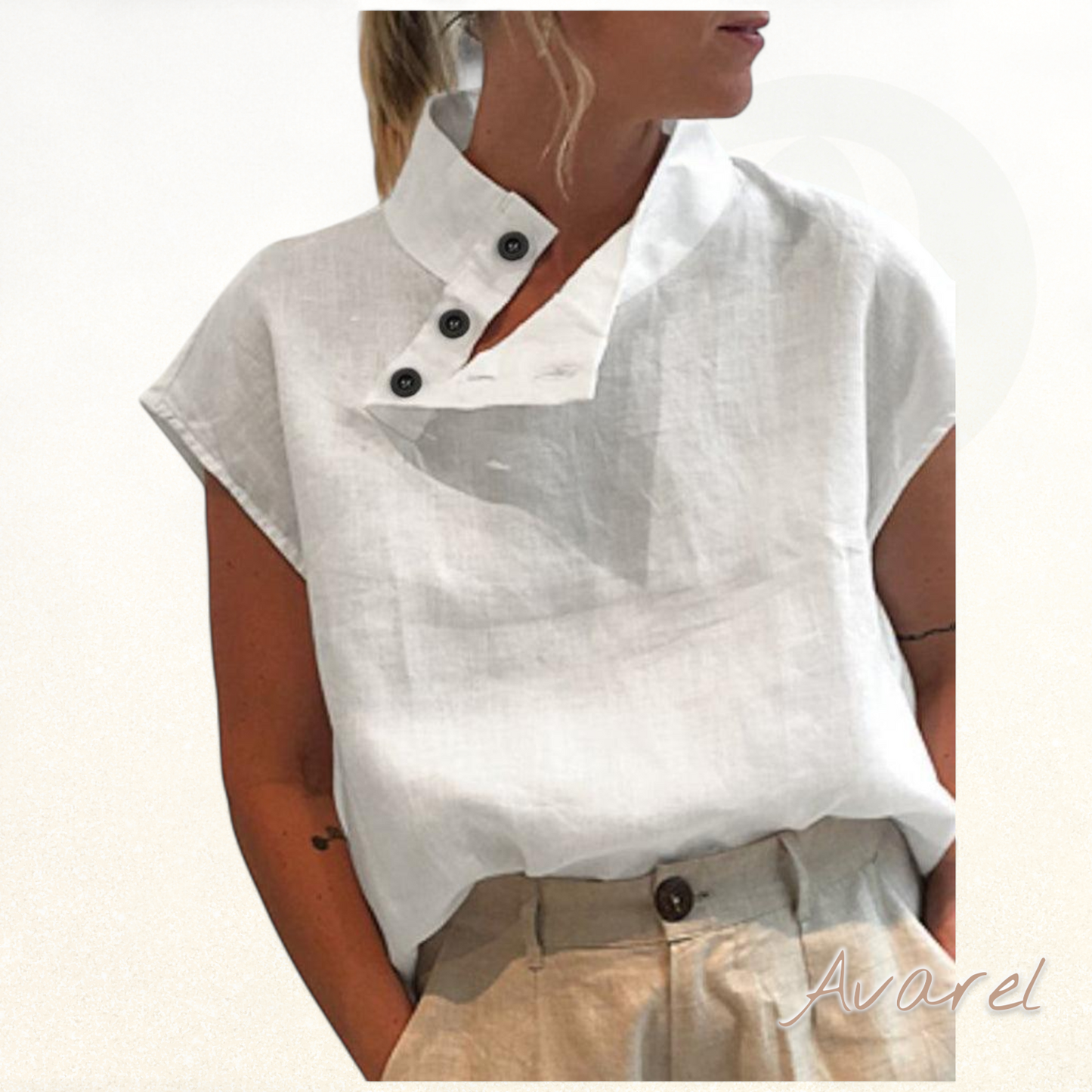 Stilvolles Baumwoll-Leinen-Oberteil mit eleganter Stehkragen-Design