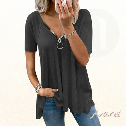 bequemes lockeres T-Shirt mit stilvollem V-Reissverschluss