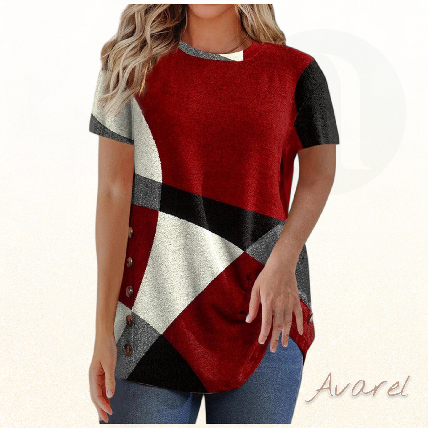 Stylisches Kontrast-T-Shirt mit einzigartigem geometrischem Druck