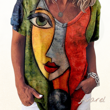 Stylisch churzärmligs T-Shirt mit einzigartigem abstrakten Gsicht-Design