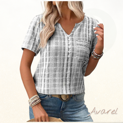 Bequems V-Ausschnitt T-Shirt mit stilvollem Streifen-Karomuster