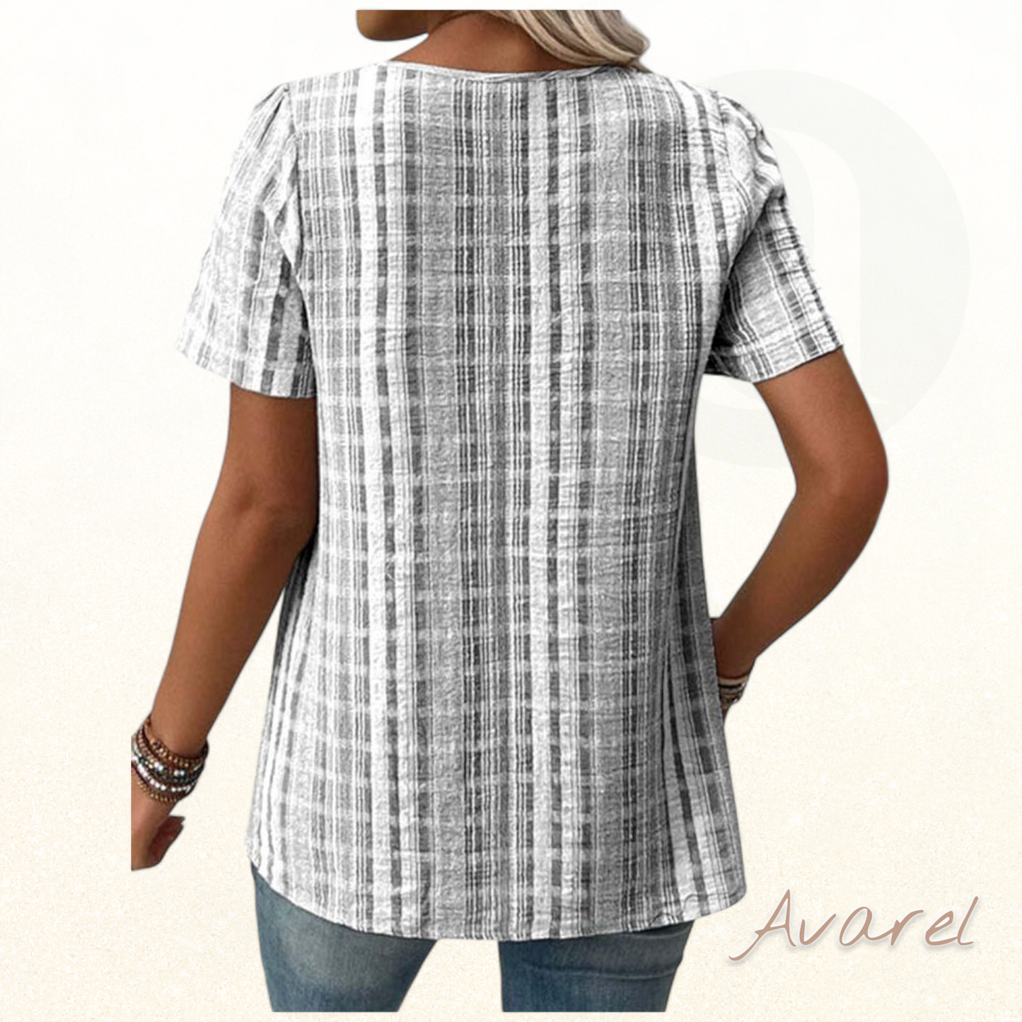 Bequems V-Ausschnitt T-Shirt mit stilvollem Streifen-Karomuster