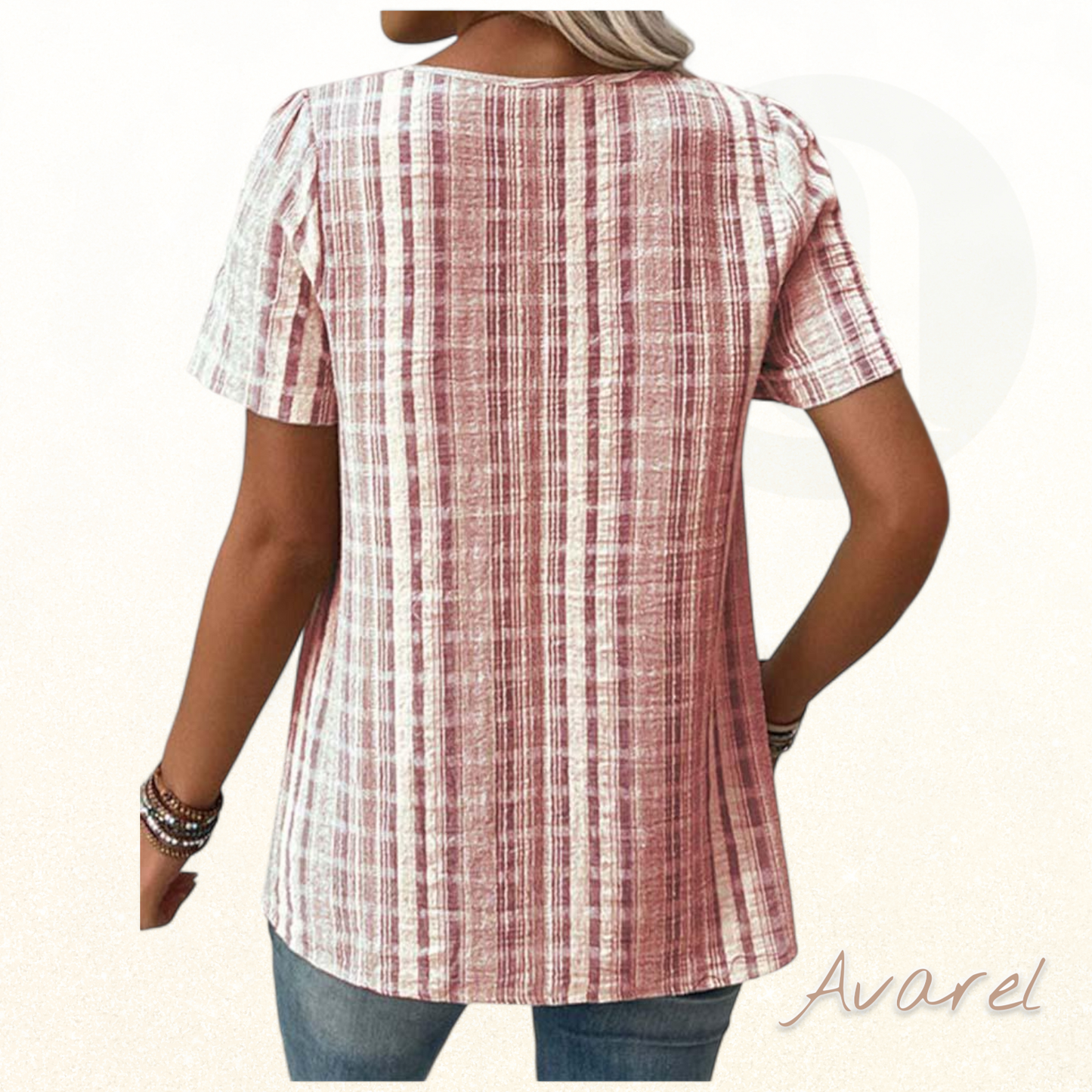 Bequems V-Ausschnitt T-Shirt mit stilvollem Streifen-Karomuster