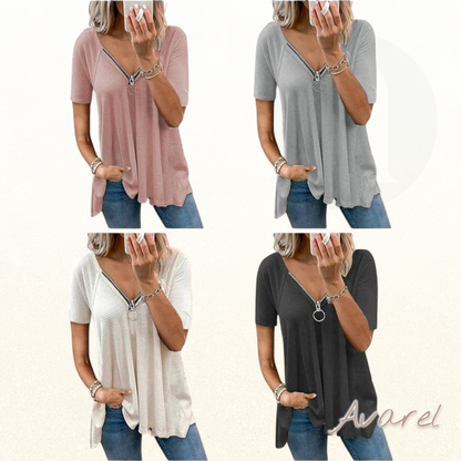bequemes lockeres T-Shirt mit stilvollem V-Reissverschluss