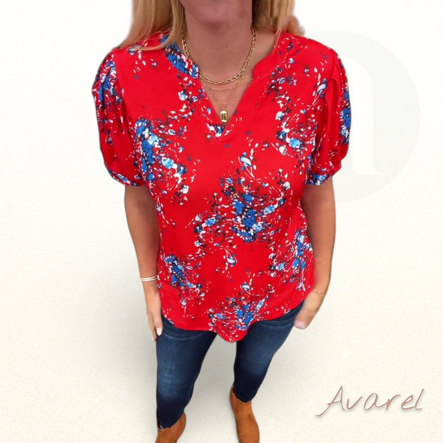 Stilvolle Damen T-Shirt mit V-Ausschnitt und Blümchenmuster, Kurzarm perfekt für de Sommer