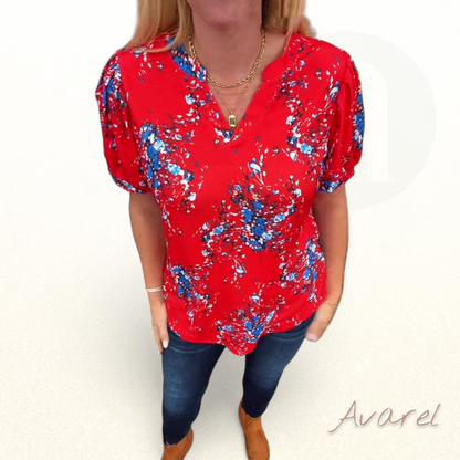 Stilvolle Damen T-Shirt mit V-Ausschnitt und Blümchenmuster, Kurzarm perfekt für de Sommer