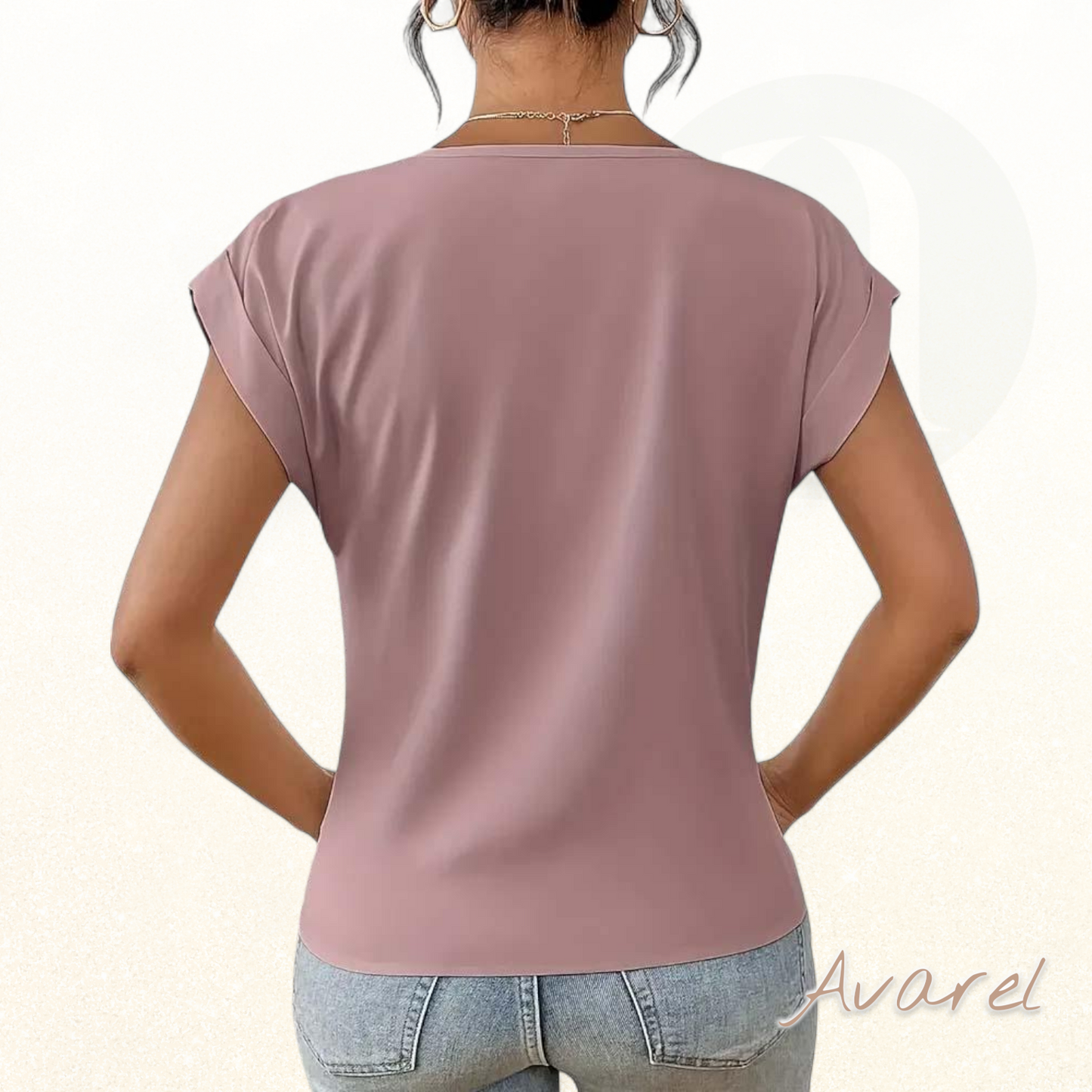 Elegants eifarbigs V-Ausschnitt T-Shirt mit churzem Arm