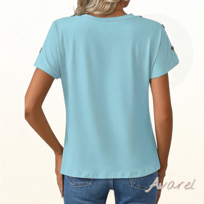 Stilvolles kürzärmeliges Streifen-T-Shirt mit auffälligem Druck