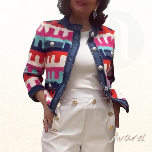 Stilvoll Jacke mit Knopfleist und auffälligem farbigem Design