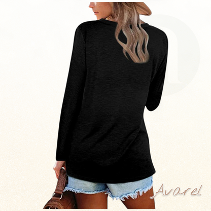 Stilvolls einfarbigs Langarm-Shirt mit eleganten V-Ausschnitt