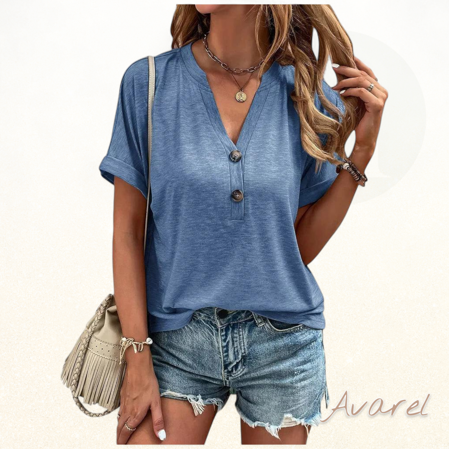 Stilvolli eintachigs V-Ausschnitt T-Shirt mit elegante Knöpf