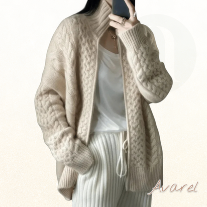 Langes Strickjacke für Frauen mit modernem Reissverschluß, perfekt für Komfort und Stil