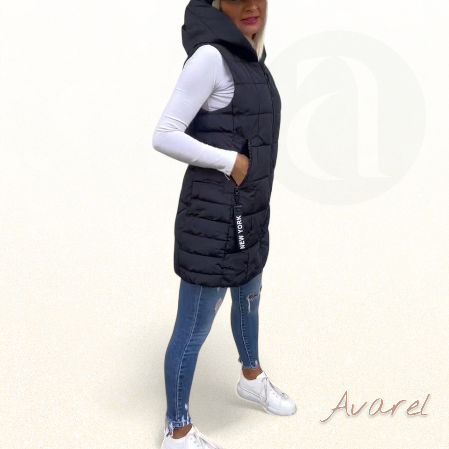 Stilvoller wattierter Ärmelloser Mantel mit praktischem Reissverschluss und Kapuzenfunktion