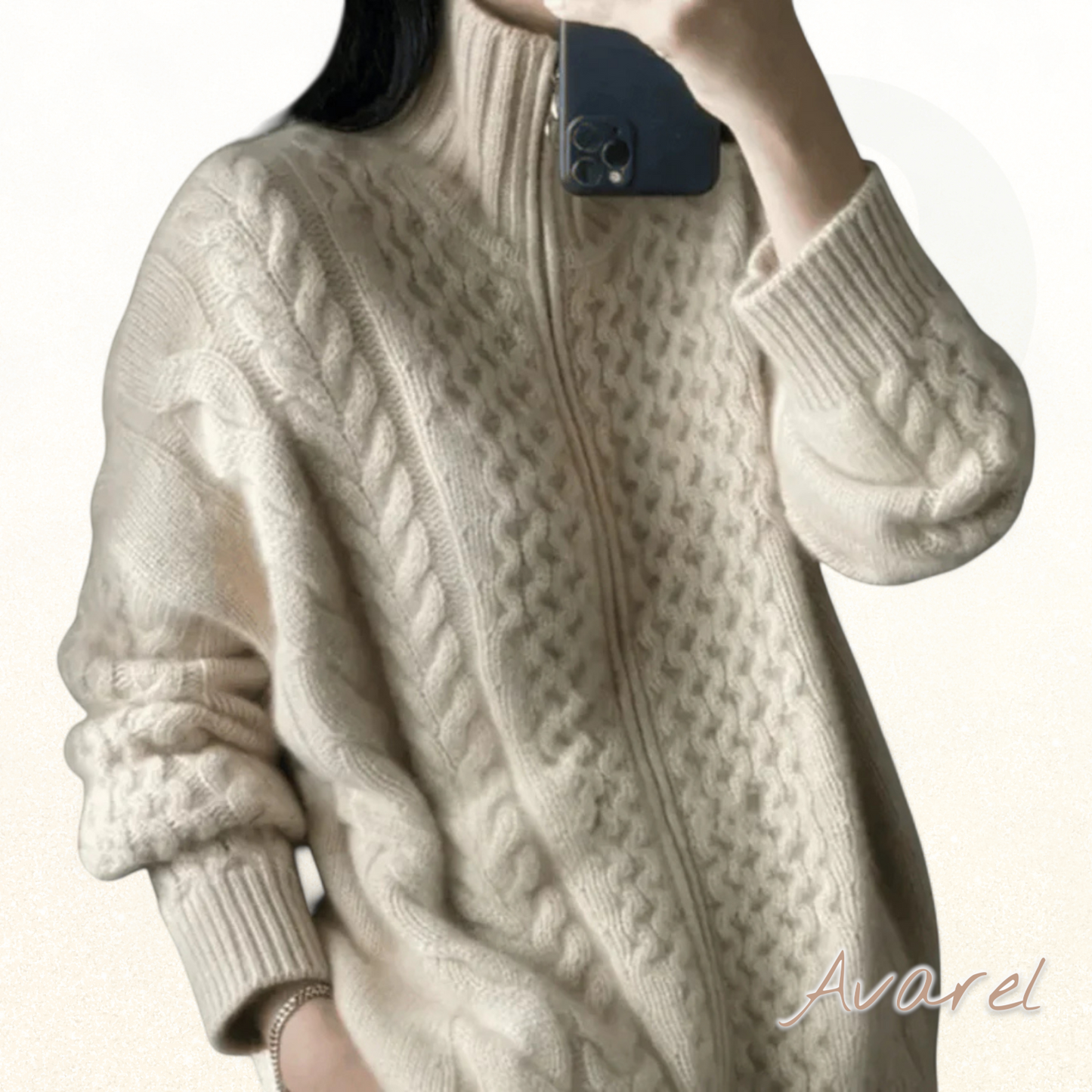 Langes Strickjacke für Frauen mit modernem Reissverschluß, perfekt für Komfort und Stil