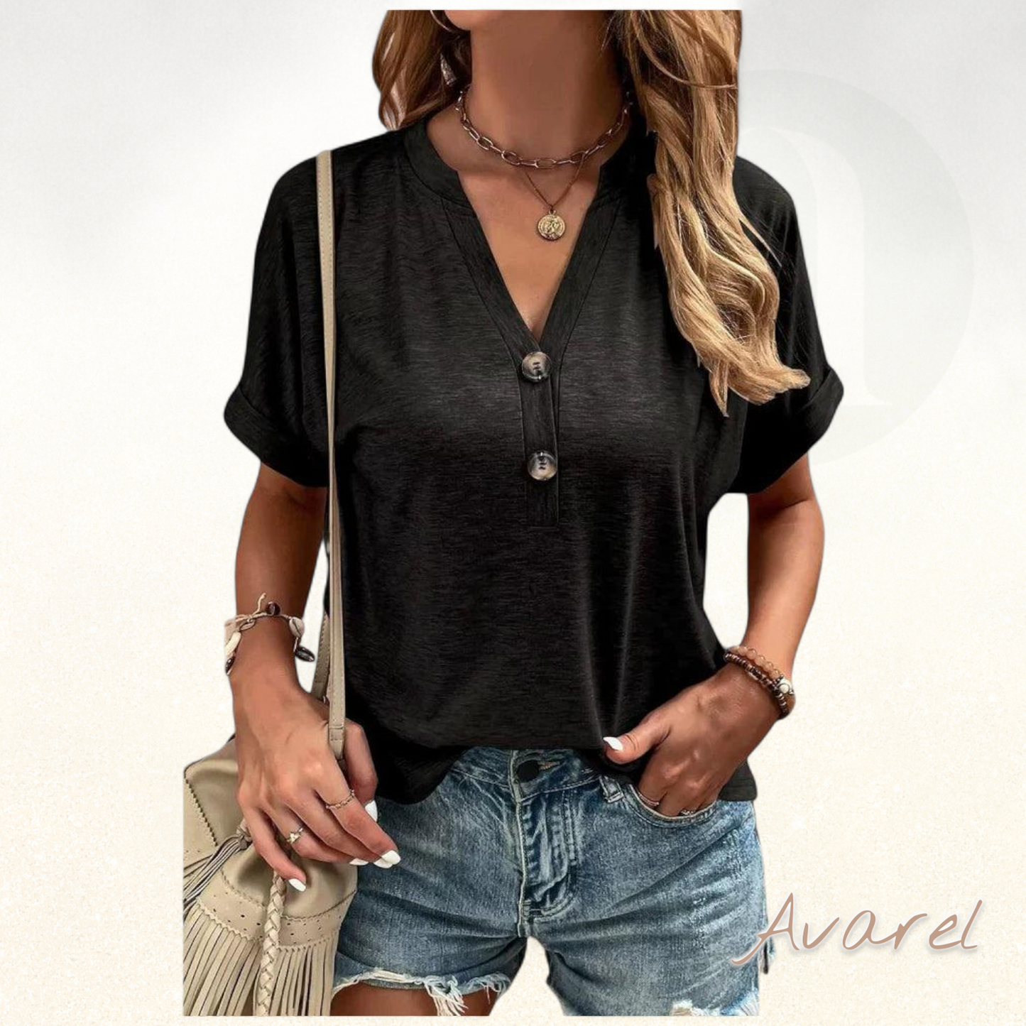 Stilvolli eintachigs V-Ausschnitt T-Shirt mit elegante Knöpf