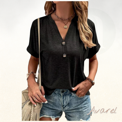 Stilvolli eintachigs V-Ausschnitt T-Shirt mit elegante Knöpf