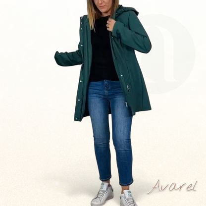 Stilvoller eifarbiger Mantel mit abnehmbarer Kapuze, Reißverschluss und Knopfverschlüsse