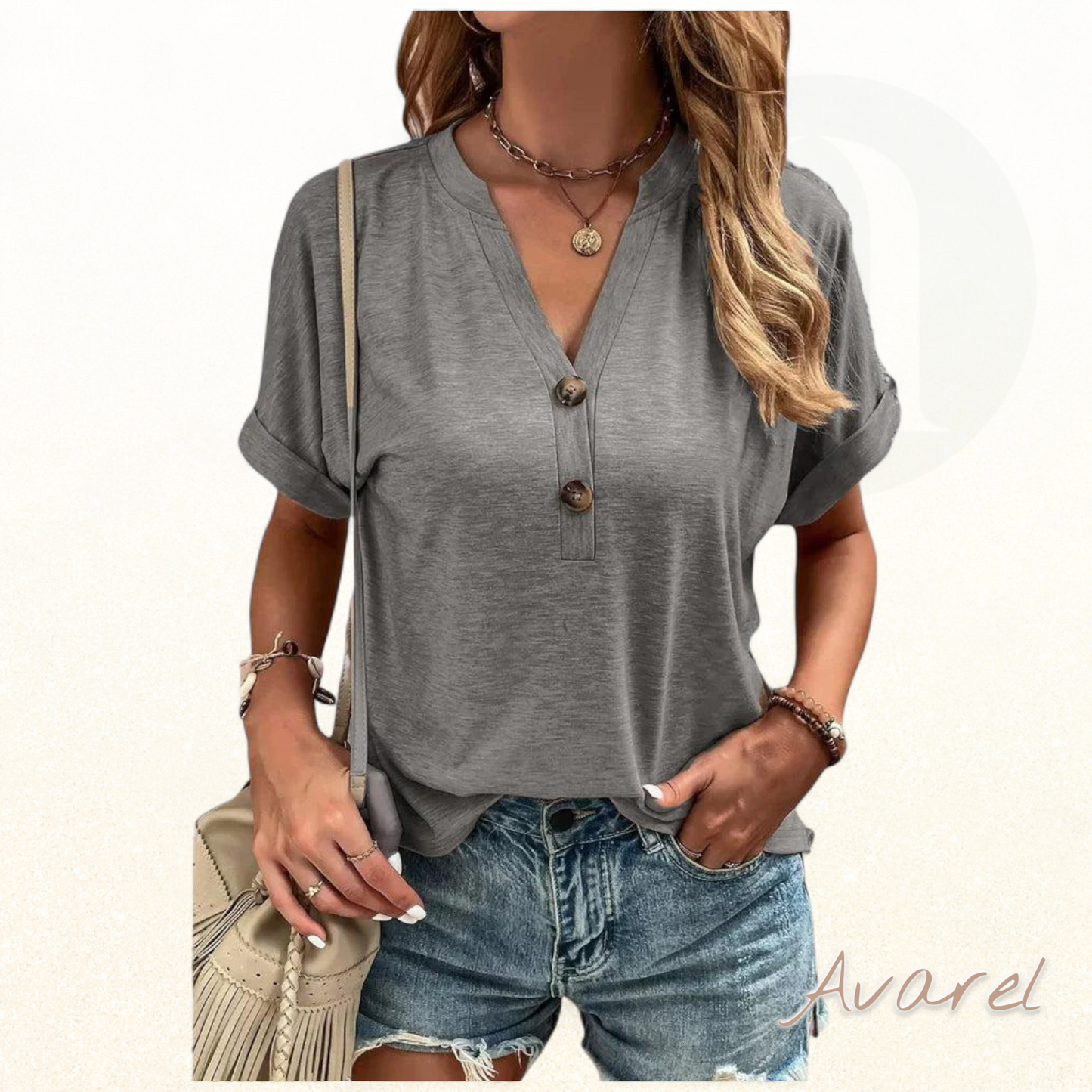 Stilvolli eintachigs V-Ausschnitt T-Shirt mit elegante Knöpf