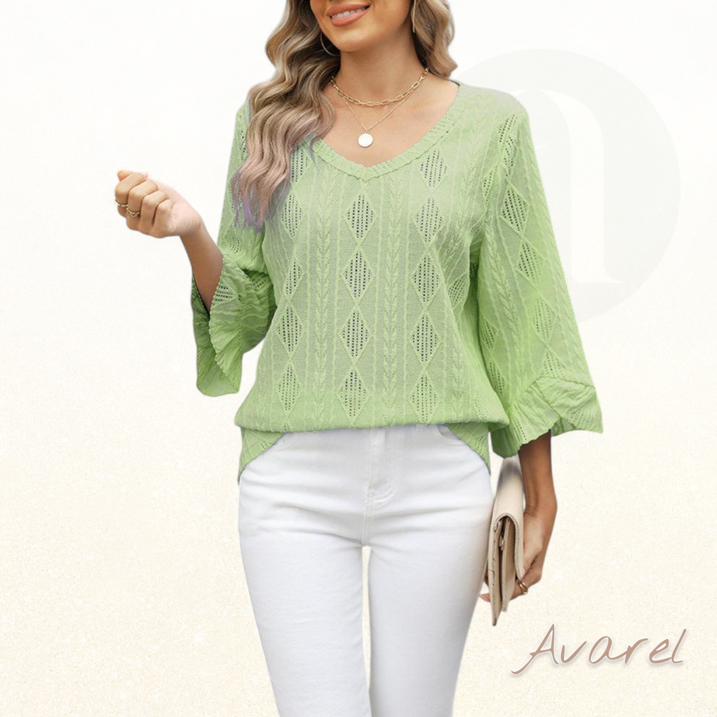 Stilvolls Oberteil mit Rautenkaromuster, elegante Hoaldetails und trendy Trompetenärmel