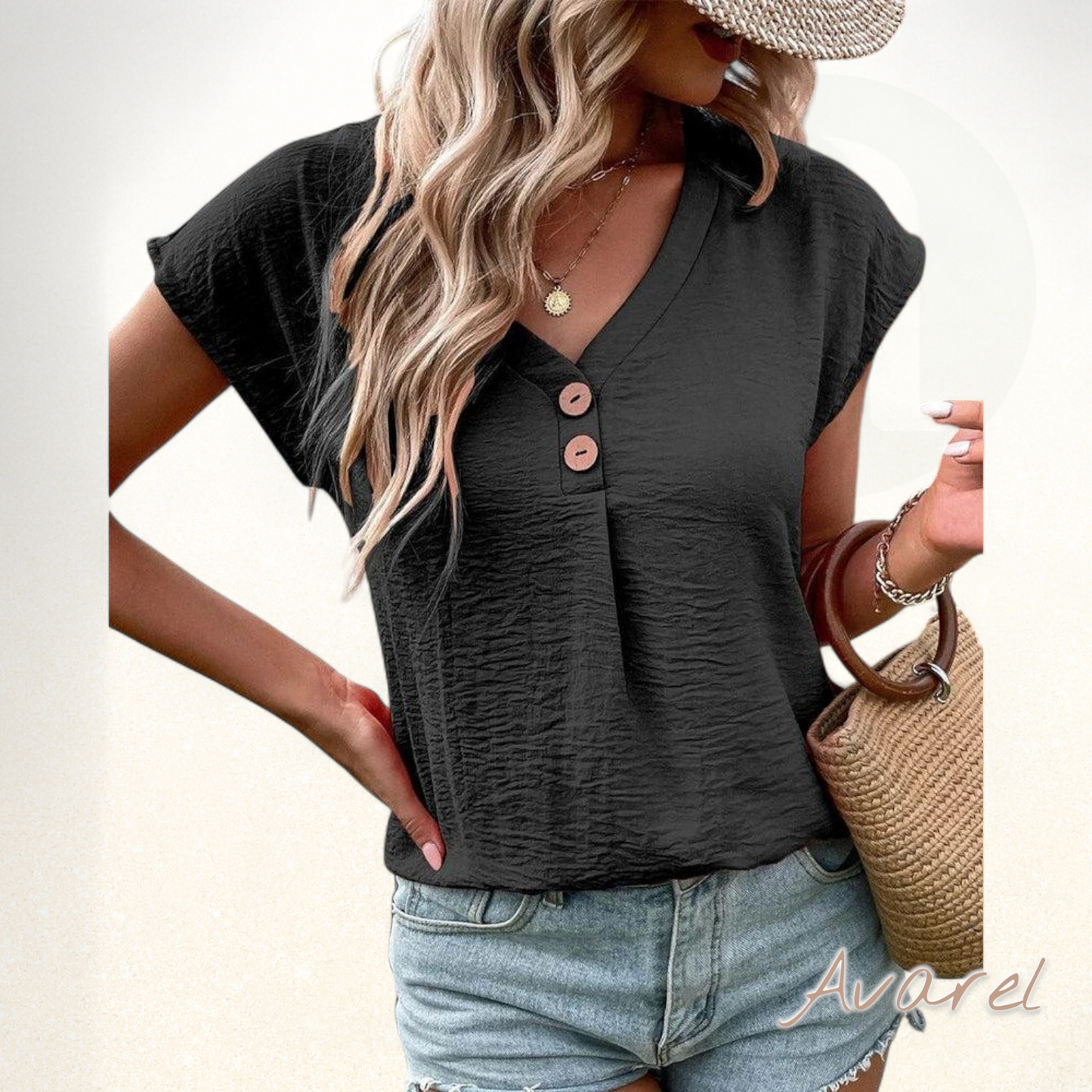 Stilvolls churzaarmigs T-Shirt mit elegante V-Aussschnitt