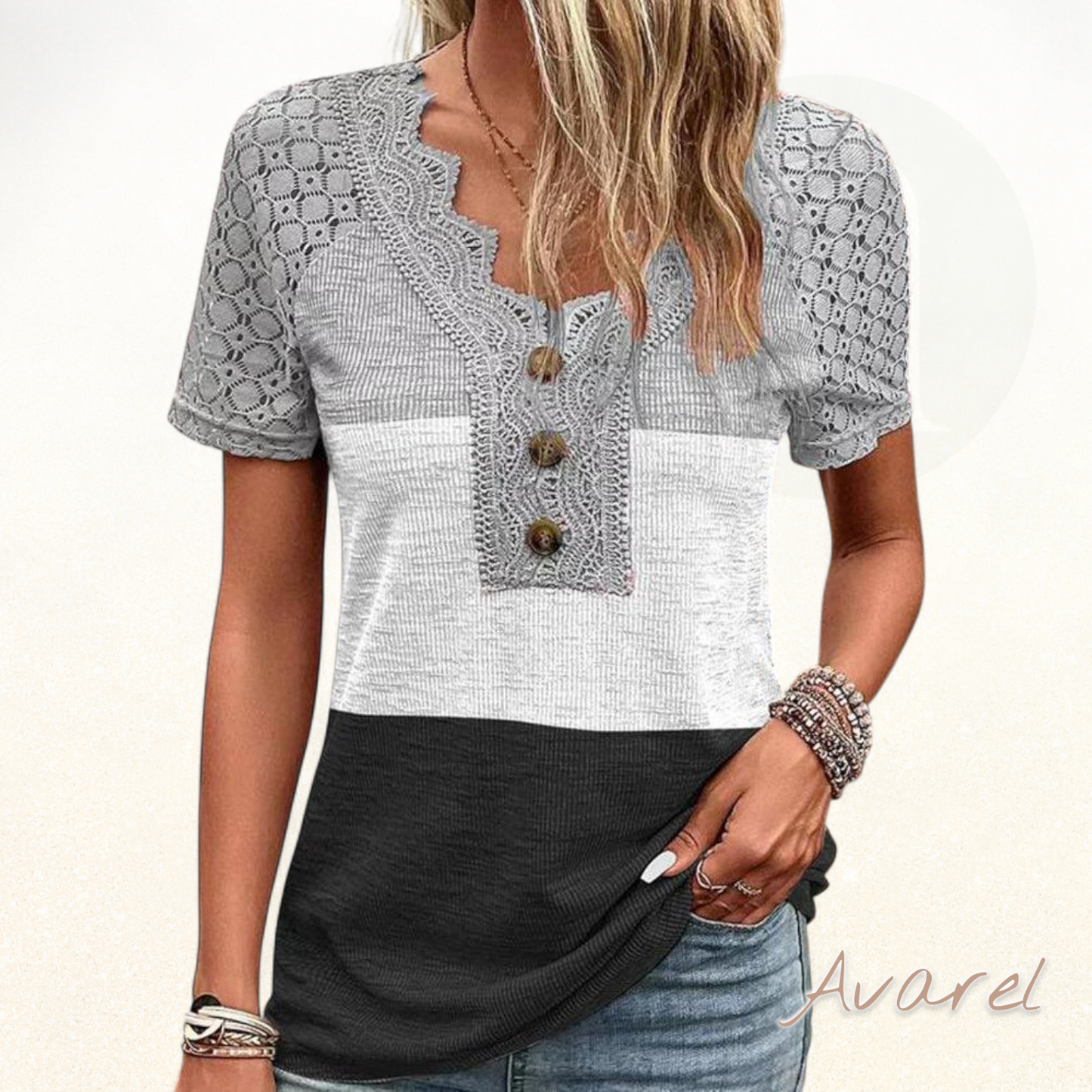 Stylisch Farbblock-Spitzen-Pullover für en trendige Look