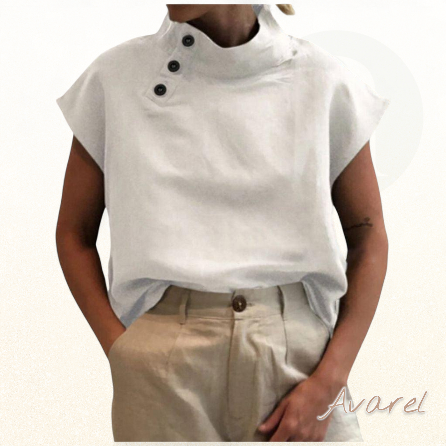 Stilvolles Baumwoll-Leinen-Oberteil mit eleganter Stehkragen-Design