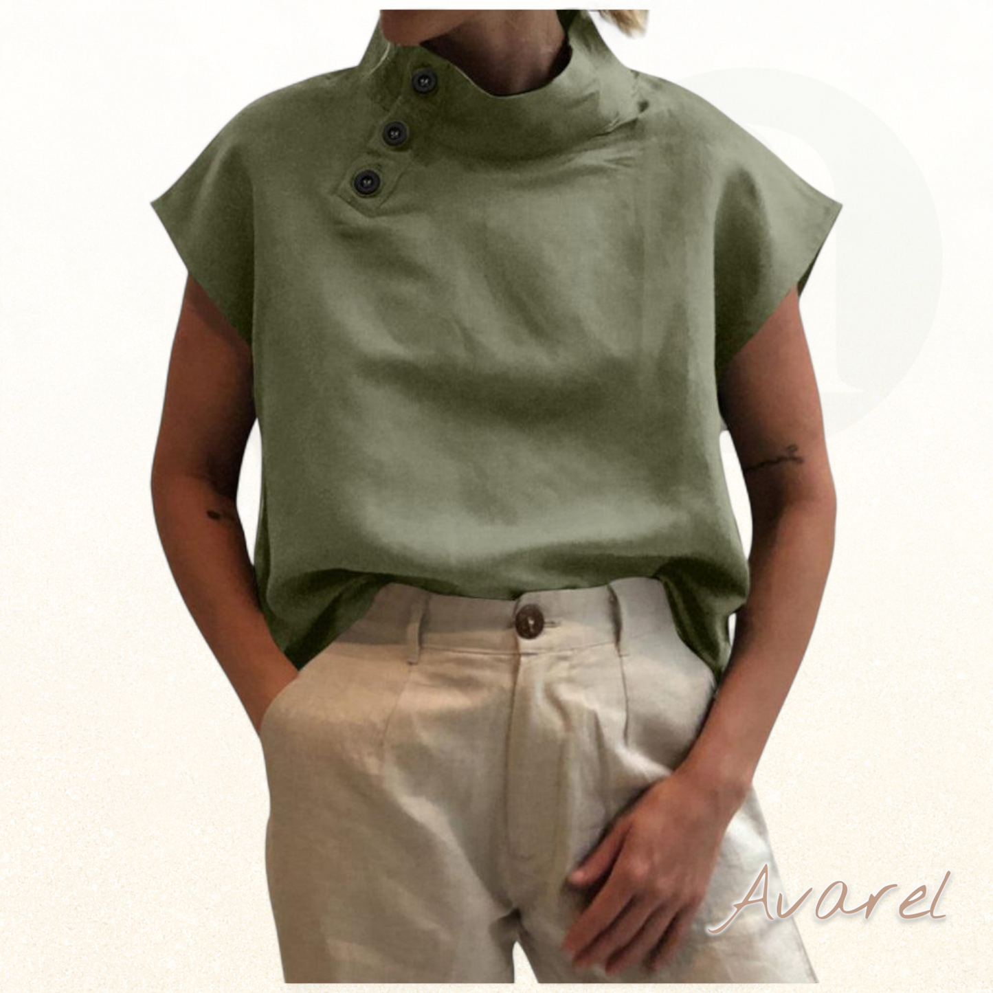 Stilvolles Baumwoll-Leinen-Oberteil mit eleganter Stehkragen-Design