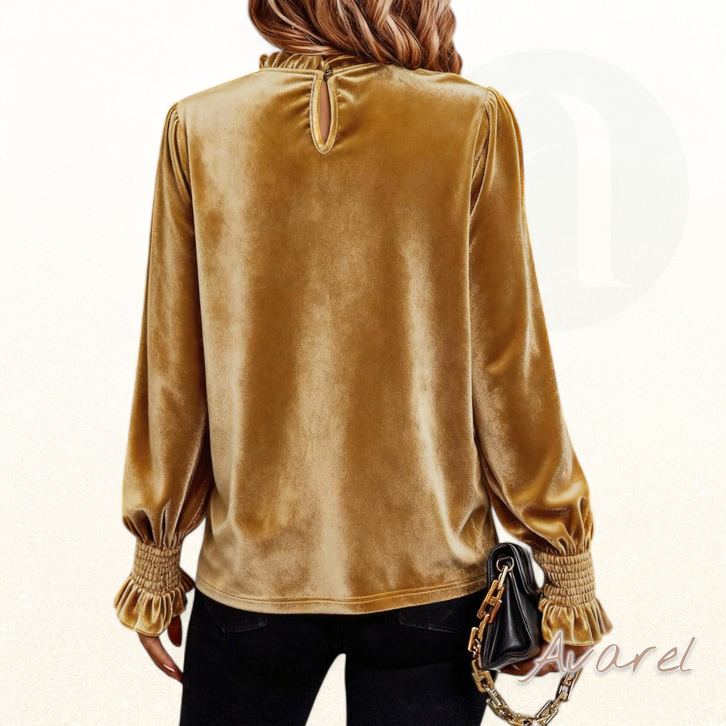 Elegants langärmligs Samt-Top mit stilvolle Gerüsch-Design