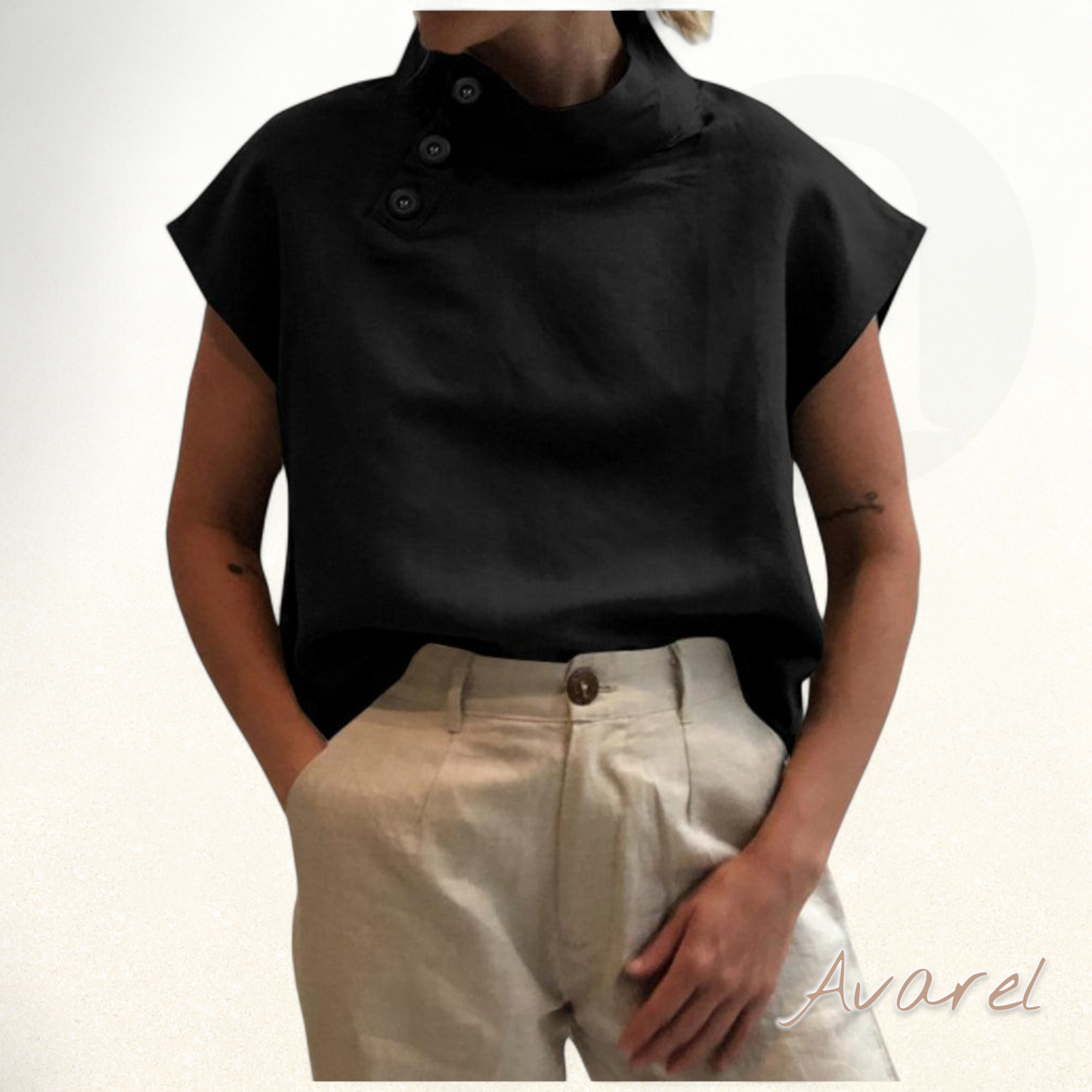 Stilvolles Baumwoll-Leinen-Oberteil mit eleganter Stehkragen-Design