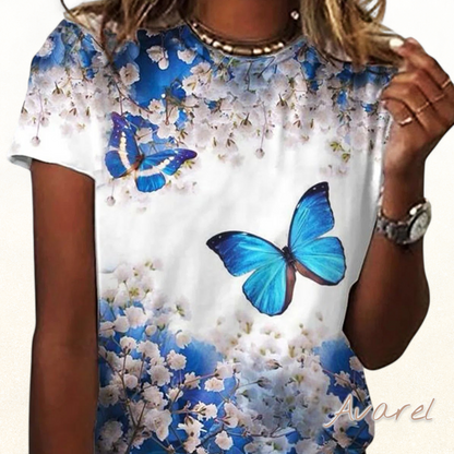 Bequems bedrucktes T-Shirt mit Rundhalsausschnitt für lockere Styles