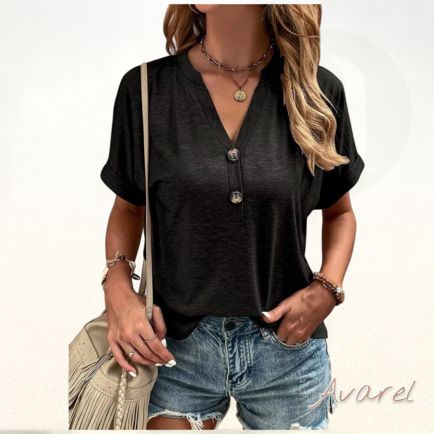 Stilvolli eintachigs V-Ausschnitt T-Shirt mit elegante Knöpf