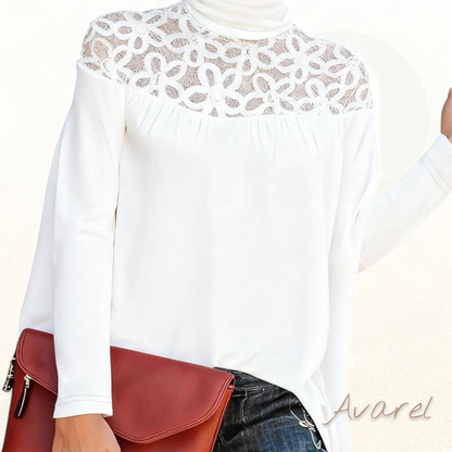 Eleganter Top mit Rollkrägen, Spitzebesatz und transparentem Strickdesign