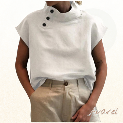 Stilvolles Baumwoll-Leinen-Oberteil mit eleganter Stehkragen-Design