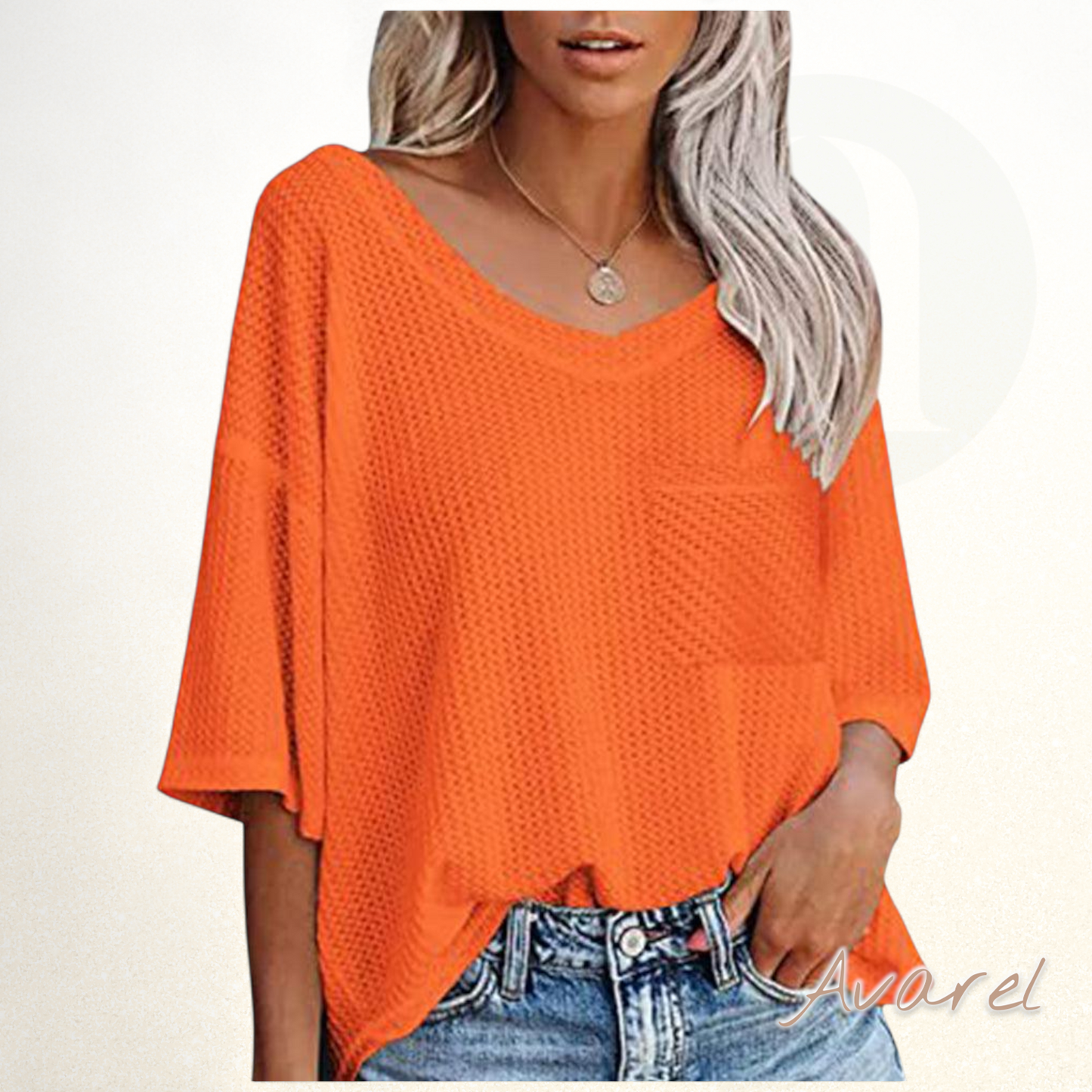 Stylisch chourämligs V-Ausschnitt T-Shirt mit praktische Täsch